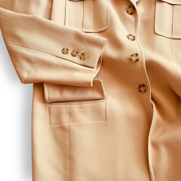 Vintage Kasper&Co. ASL Camel Single Breasted Flap Pocket Lined Wool Blazer - Picture 12 of 16